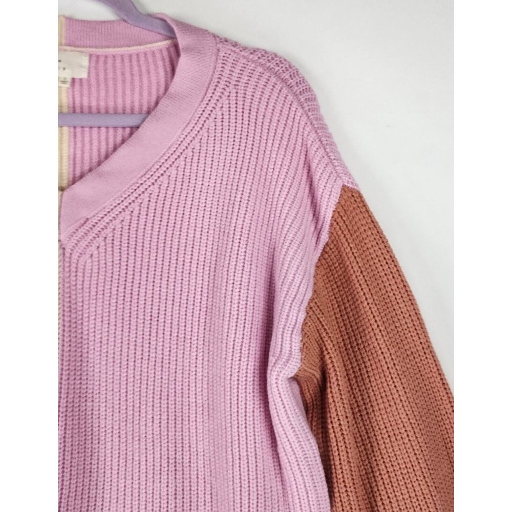 Dee Elly Sweater Womens Small Multi Color Block V Neck Knit Preppy Drop Shoulder - Picture 7 of 13